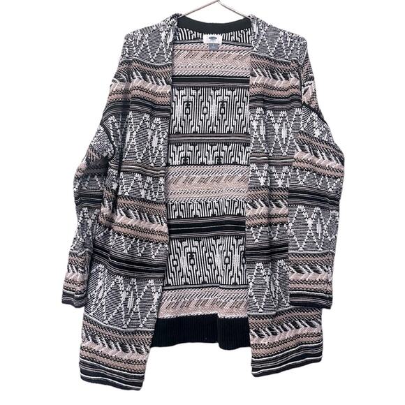 Old Navy Black Tan Geo Diamond Cardigan Sweater Aztec Boho size small - Picture 1 of 6